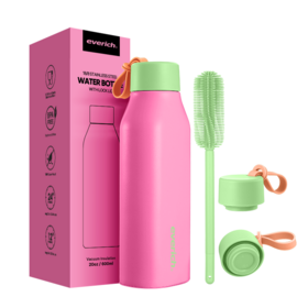 Fournisseur Bouteille d'eau portable carrée 590ml, Acier inoxydable à double paroi isolée sous vide avec poignée en silicone souple pour salle de sport et bureau