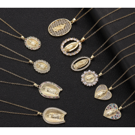 Wholesale light luxury design copper zircon electroplated real gold colored Virgin Mary necklace collarbone chain