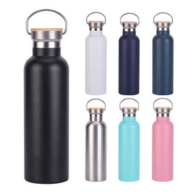 Eco-friendly No Plastic Outdoor Sports Double Wall Stainless Steel Insulated Water Bottle with Steel or Bamboo Lids Custom