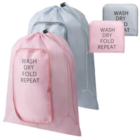 Washable Foldable Lightweight Nylon Dirty Clothes Bag with Drawstring and Zipper for Suitcase Camping College Travel Laundry Bag