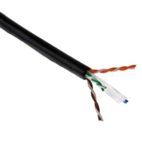 كابل إيثرنت CAT6 مدفون مباشرة 23AWG نحاس صلب نقي UTP، غلاف PE مقاوم للماء للاستخدامات الداخلية/الخارجية أسود