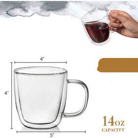 Copo de café de vidro transparente de parede dupla sem chumbo de 414 ml para atacado para chás, lattes quentes e frios