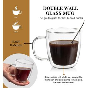 Wholesale 14 Oz Double Deck Lead-Free Glass Coffee Clear Espresso Mug for Hot and Cold Tea Lattes Coffee Beer Ice Water
