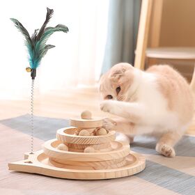 Juguetes interactivos de madera elegantes para gatos, juego de plumas, pelota para gatos, torre de bateo