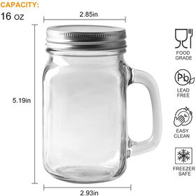 16 Oz Mason Jars with Handle Old Fashioned Drinking Glasses with Chalkboard Labels and Silver Metal Lids Glass Mugs for Party
