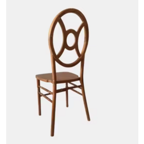 Stable Elegant Sturdy Brown Wooden Dining Chair with Circular Cutout Backrest Ideal for Family Dinners and Restaurants