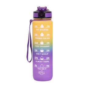 Large 1L Sport Plastic Water Bottle with Straw Custom Gradient Ramp Color and Motivational Time/Capacity Marker for Travel