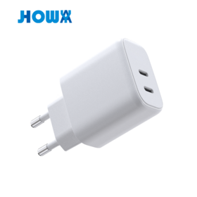Pengisi Daya USB C Ganda Steker EU Populer PD 65W Pengisi Daya Perjalanan untuk Ponsel, Laptop, Tablet
