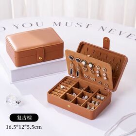 Caja de joyería de alta gama, exquisitos aretes nuevos, collares, anillos, joyerías y caja de accesorios, caja de almacenamiento de joyería de oro