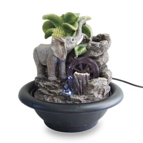 Fuente de agua decorativa de resina con rueda hidráulica y estatua de elefante para interiores, popular para decoración de mesa con bomba