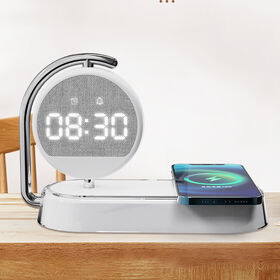 Suporte de Carregamento Sem Fio Universal de 15W K01T com Relógio Digital e Luz Noturna Ambiente