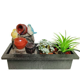 Fontaine d'intérieur multifonctionnelle pour décoration intérieure avec statue d'oiseau en résine, pompe et pot en plastique pour plantes
