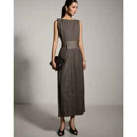 knee length dresses for ladies Original Cotton Linen Chinese-Style Maxi Dress