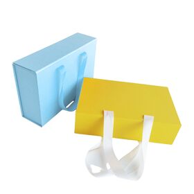 Caixa de Presente Magnética com Logotipo Estampado, Embalagem Plana de Papel Dobrável com Alça de Fita, Caixas Rígidas para Embalagem de Presente