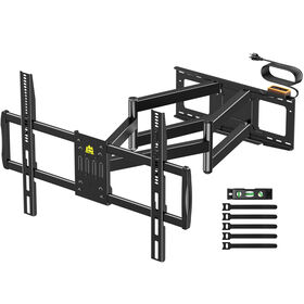 Suporte de parede para TV de braço longo no atacado com extensão de 42,9 polegadas e régua de energia para TVs de 60 a 110 polegadas, suporte de TV de movimento total para serviço pesado