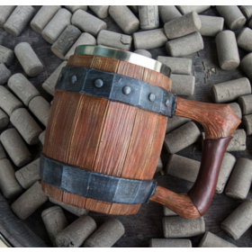 Wholesale handle Wooden barrel beer glass Personality Vintage 304 stainless steel super large capacity cup Imitation wood beer mug