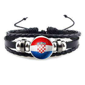 Gelang Tangan Anyaman Multi Layer Kulit Sapi Poliester Batu Permata Tema Sepak Bola Piala Dunia 2026 Grosir