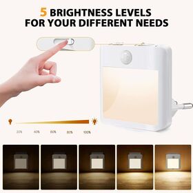 Luz Nocturna LED Enchufable con Sensor Automático de Oscuridad a Amanecer, Brillo Ajustable, Luz Cálida para Habitación y Cocina