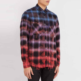 Wholesale Long Sleeves Red Grid Graded Custom Designer Checked Flannel Distressed Shirt