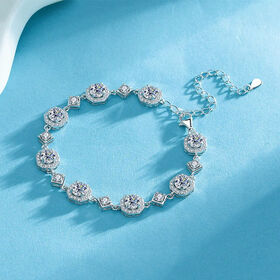 Pulsera de plata de ley 925 de moda con piedras de moissanita o circonita para niñas/mujeres