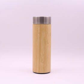Tasse en acier inoxydable à fibre de bambou, tasse à café à double paroi avec fond en caoutchouc pour voyage