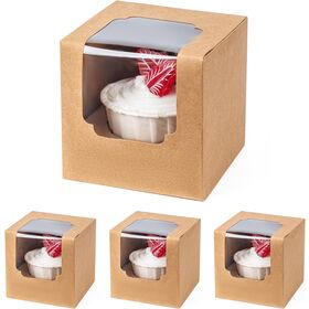 Wholesale Transparent Food-grade Kraft Paper Separate Cupcake Container, Cupcake Box with Window custom size color