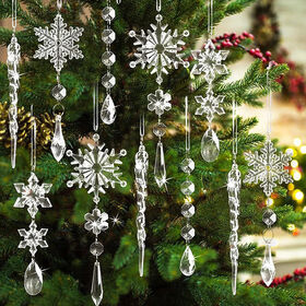 Christmas Tree Decorations Crystal Ornaments Hanging Acrylic Snowflake Icicles Transparent Christmas Ornaments for Christmas Tree