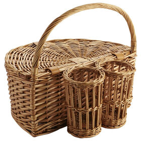 Panier En Osier Avec Couvercle 34x24x17 Cm - Pour Pique-nique, Rangement, Décoration - Style Naturel - 7