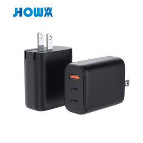 Chargeur mural USB C GaN multifonction 65 W USB QC3.0 PD 65 W Charge rapide 3 ports Alimentation de bureau Adaptateur de chargeur