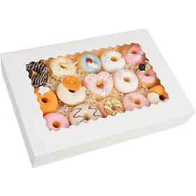 Custom size white paper cupcake Cookie Bakery Cake Paper packaging Box with PET Window for doughnuts, snacks, pastries, pies