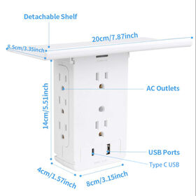 Regleta de protección contra sobretensiones para montaje en pared con puertos USB-A y USB-C