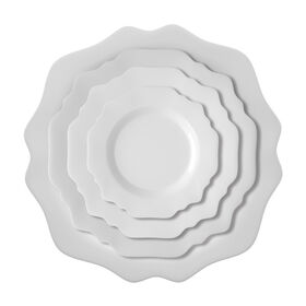 Sunflower patterned white bone china plates - decorative scalloped edge white porcelain - home dining & hotel tableware