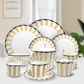 Vaisselle Classique en Porcelaine à Rayures Jaunes/Blanches pour Restauration Gastronomique et Hôtellerie de Luxe en Porcelaine Fine
