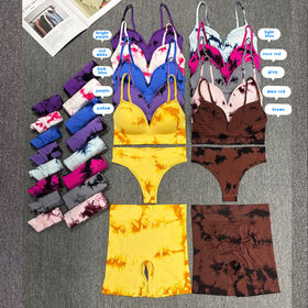 Nahtloses Damen Sport Set mit Batikmuster: Yoga BH, Scrunch Butt Gym Shorts, Schnelltrocknend, Fitness Set