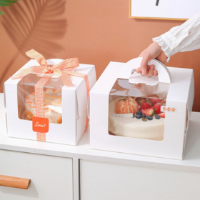 Customized Paper Cake Box with Handles, Folding Cake Carrier Box With Pet Window Bakery Boxes 6 8 10 inch