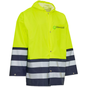 Safety Rainwear Supplier High Vis Reflective PU Raincoat Yellow/Navy Waterproof PU rain jacket for Men Women outdoor security