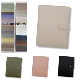 Carpeta A5 de cuero Saffiano granulado con hebilla y tapa dura personalizada, recargable, de lujo, con 6 anillas doradas para agenda