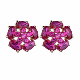 SISSLIA Exquisite Party Earrings Small Sweet Red Crystal Flower Earrings for Women Gemstone Charms Plated Rose Gold Jewelry