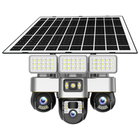 Solarbetriebene Überwachungskamera mit Nachtsicht - Straßenlaternen-Design mit drei Kugeln für ländliche Gebiete & WiFi & 4G Unterstützung
