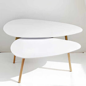 Table basse en bois ovale, minimaliste, multifonctionnelle, ronde, petite, ensemble de meubles pour la maison, blanche, gigogne, simple et bon marché pour salon - Direct d'usine