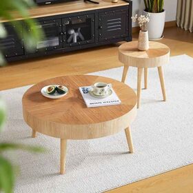 Mesa de Centro de Madera para Salón, Juego de 2 Mesas Nido Redondas, Mesa de Café Moderna para Sala de Estar