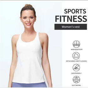 Débardeur de Sport Femme Gym Fitness Dos Croisé Sans Manches, T-Shirt de Yoga et Course à Pied Ample et Côtelé