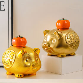 Hochwertiges goldenes Sparschwein aus Keramik für Jungen und Mädchen – Wiederverwendbares Sparschwein