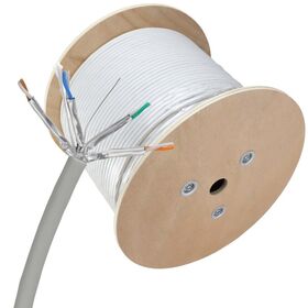 كابل شبكة إيثرنت Cat6A سائب، نحاس عاري نقي، 650 ميجاهرتز، F/FTP، صلب، مقاوم للهب، بكرة خشبية 305 متر، 23AWG، 10G، 1000 قدم