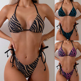 Maillot de Bain Femme Sexy Rayé Micro Bikini Deux Pièces Vêtement de Plage Maillot de Bain Triangle Léopard Maillots de Bain