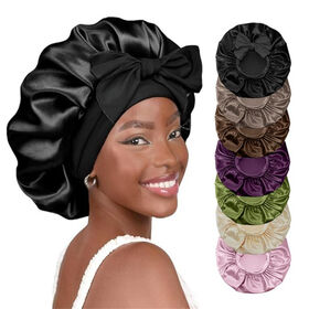 Gorro de satén de seda suave y barato de fábrica con banda ancha y lazo para el cabello