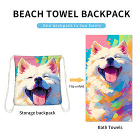 Toalla de Playa 2 en 1, Toalla de Playa de Secado Rápido con Diseño Personalizable de Mochila 80x160cm, Toalla Portátil a Prueba de Arena con Estampado