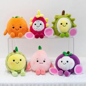 Juguetes de peluche suaves al por mayor con diseños de frutas: Naranja, Durian, Melocotón