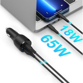 Factory,83W dual ports car charger, support PD 65W and QC 3.0, support PPS/PD/QC/FCP, Black, for travel , car charging,OEM ODM