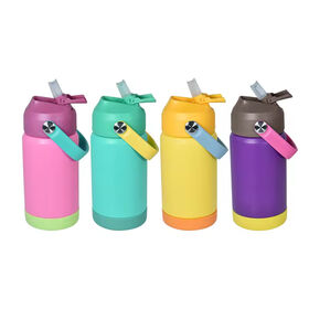 Botella de Agua para Niños de 12 oz con Almacén en EE. UU. - Vasos con Aislamiento al Vacío de Doble Pared de Acero Inoxidable con Tapa de Pajita Antiderrame de Boca Ancha